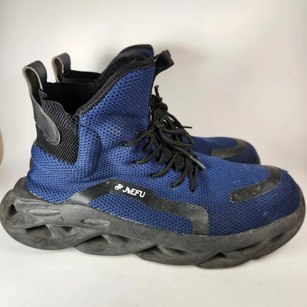 JIEFU Men's Work Safety Shoe Size 14 EU 48 Blue Black Steel Toe Sneaker - Picture 2 of 8